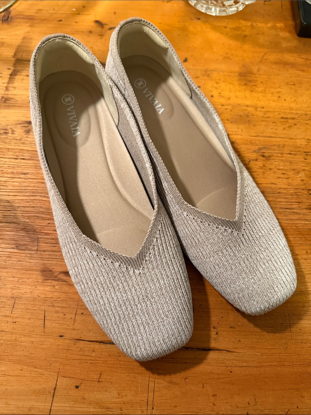 Vizzano Knit Pointed-Toe Flats — Neutral Beige
